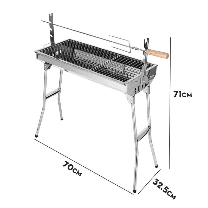 Large stainless steel portable charcoal barbecue oven with two iron grills and a safety net