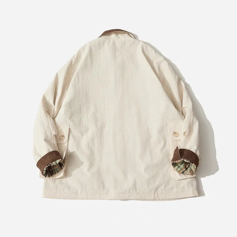 Green and apricot polyester casual jacket with side seam pockets and long sleeves