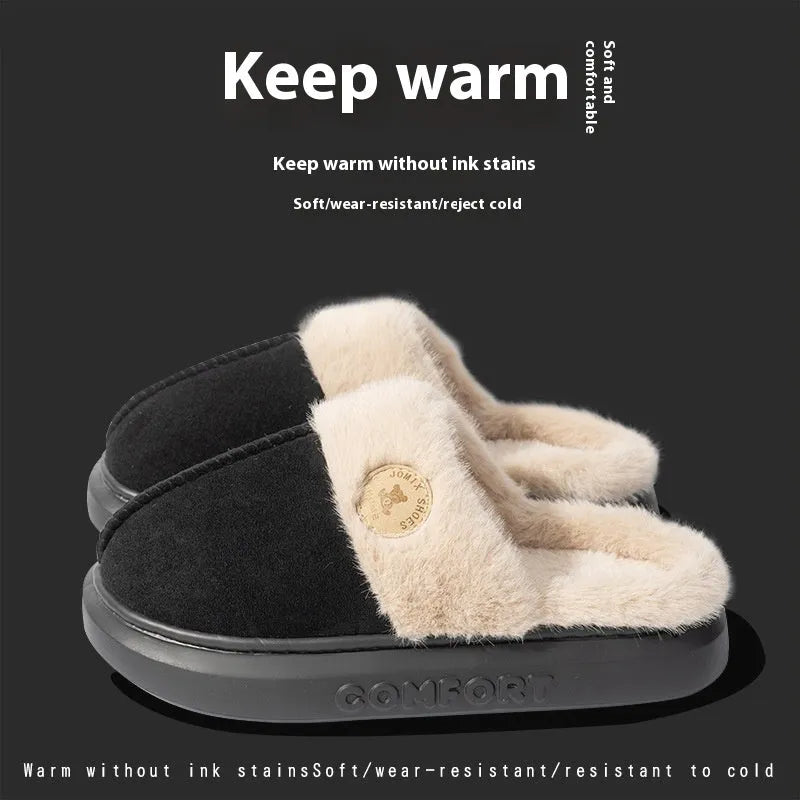 Plush fleece indoor slipper with thick PVC sole in chosen colour