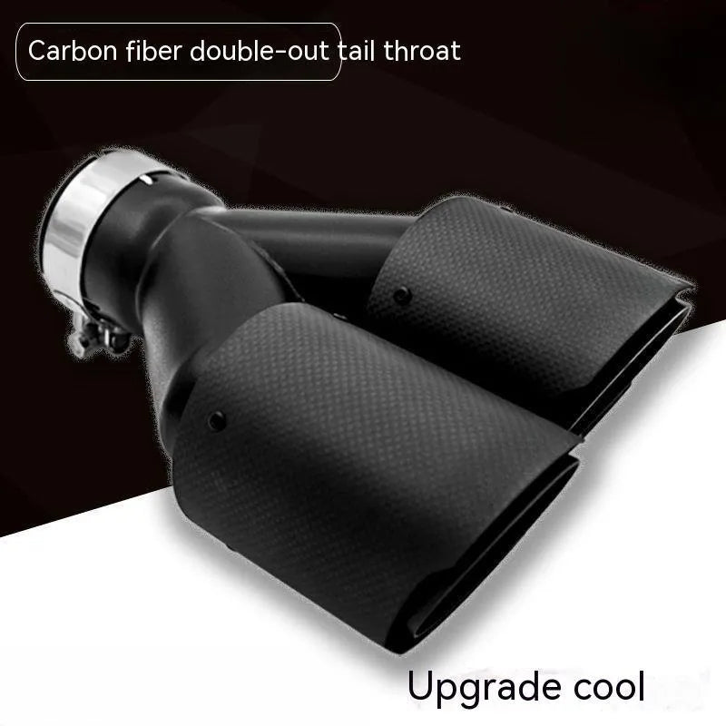 Black carbon fibre car exhaust pipe with double outlet tail nozzle, 250mm modification silencer