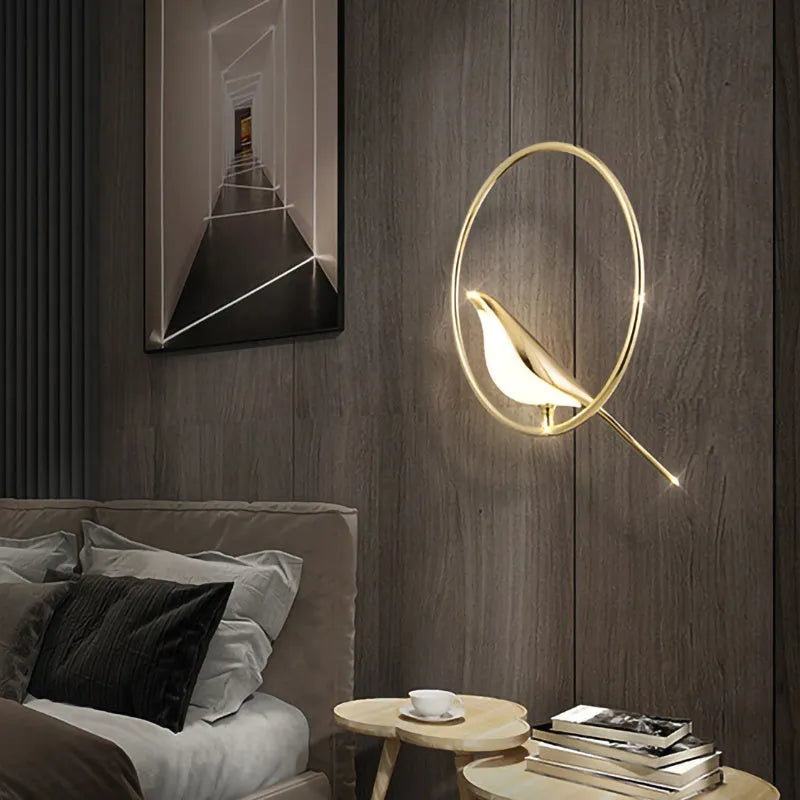 Minimalist magpie bird chandelier made from zinc alloy and acrylic with neutral LED lighting