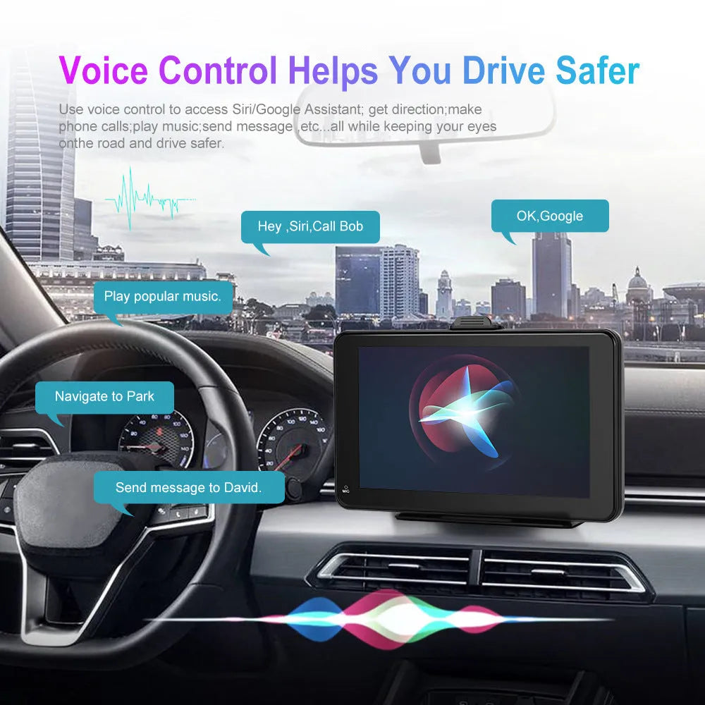 7-inch HD wired car smart screen player with universal mounting brackets and cigarette lighter plug
