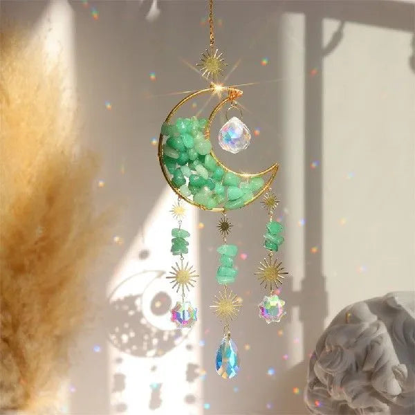 Moon-shaped K9 crystal car pendant hanging from rear view mirror with 420mm length