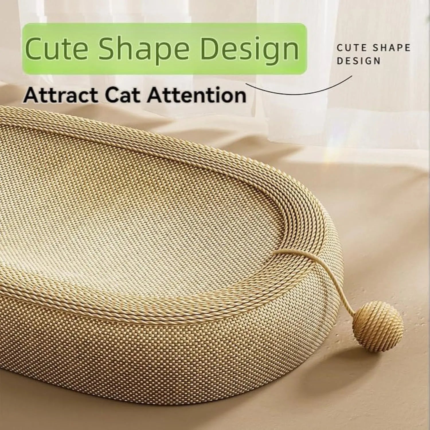 Large natural sisal cat scratching board with raised lounging platform for cats.