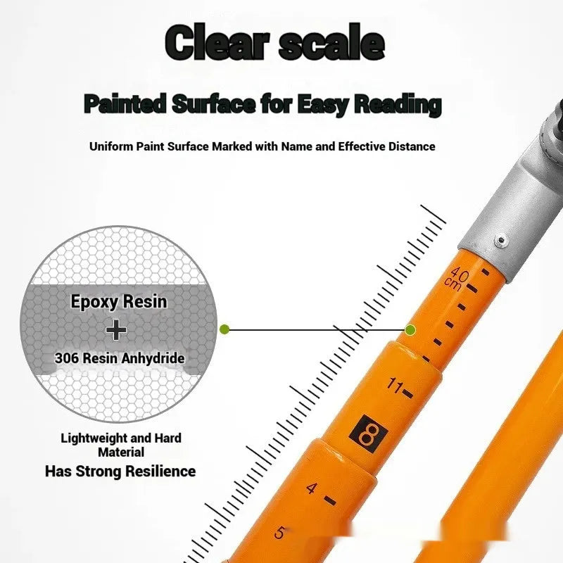 A telescopic cargo truck height measuring rod made from black glass fibre composite, shown extended to its full height.