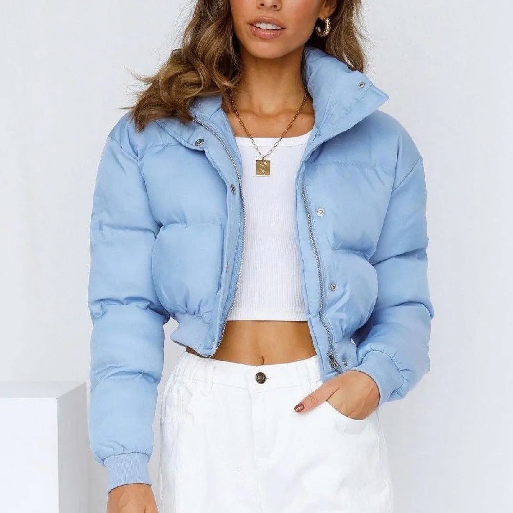 Women's loose fit polyester leisure jacket in blue colour with long sleeves