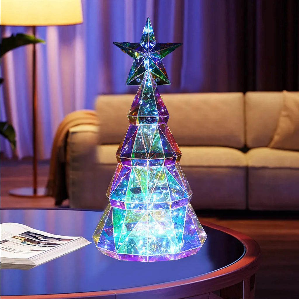 Colourful cartoon Christmas tree light with LED illumination on PET plastic base
