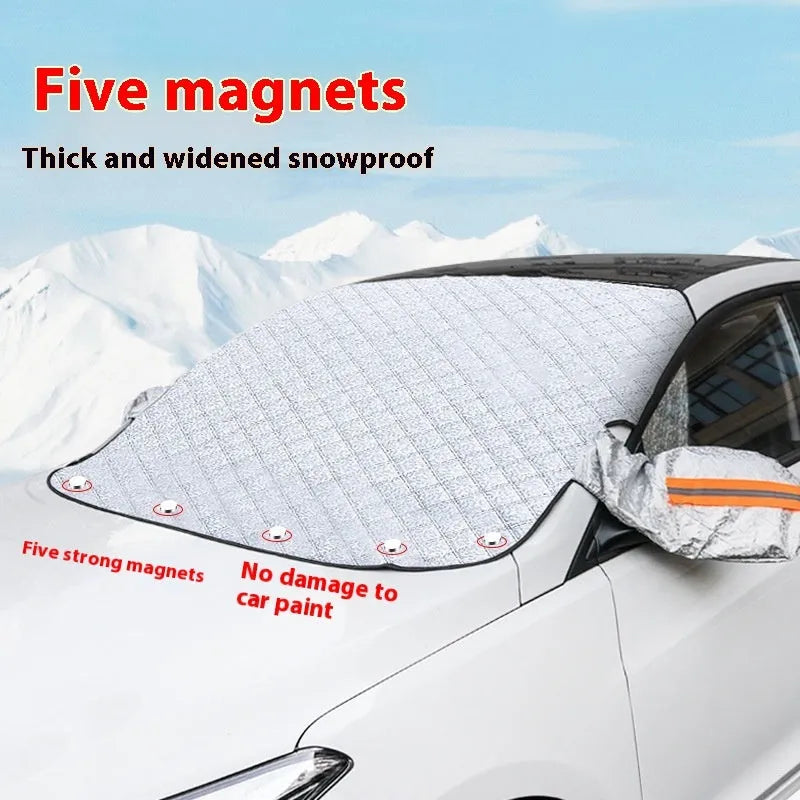 Large aluminium foil winter car cover with magnets and reflective stripes for SUV frost protection