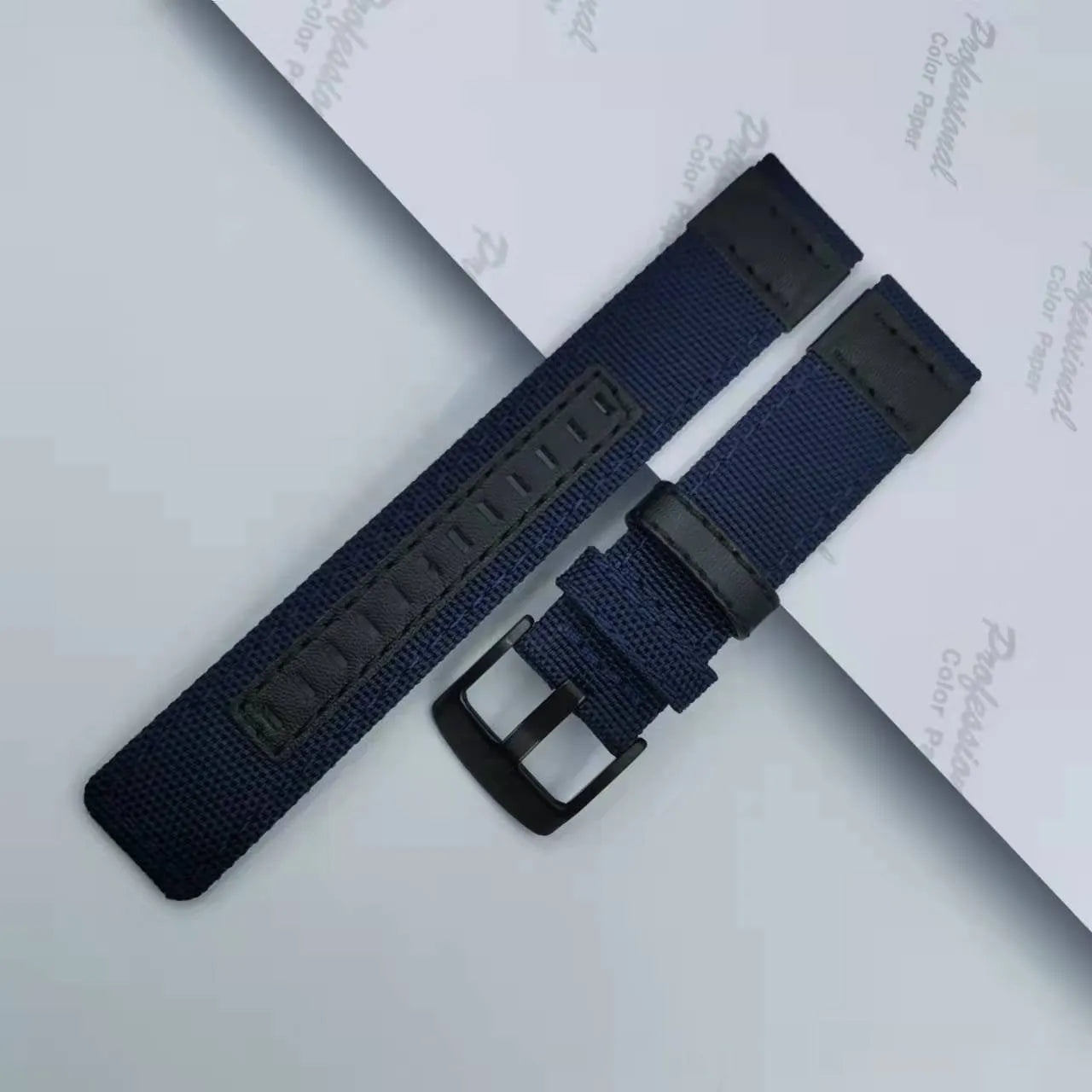 Nylon Oxford cloth watch strap in multiple colours and sizes on a watch.