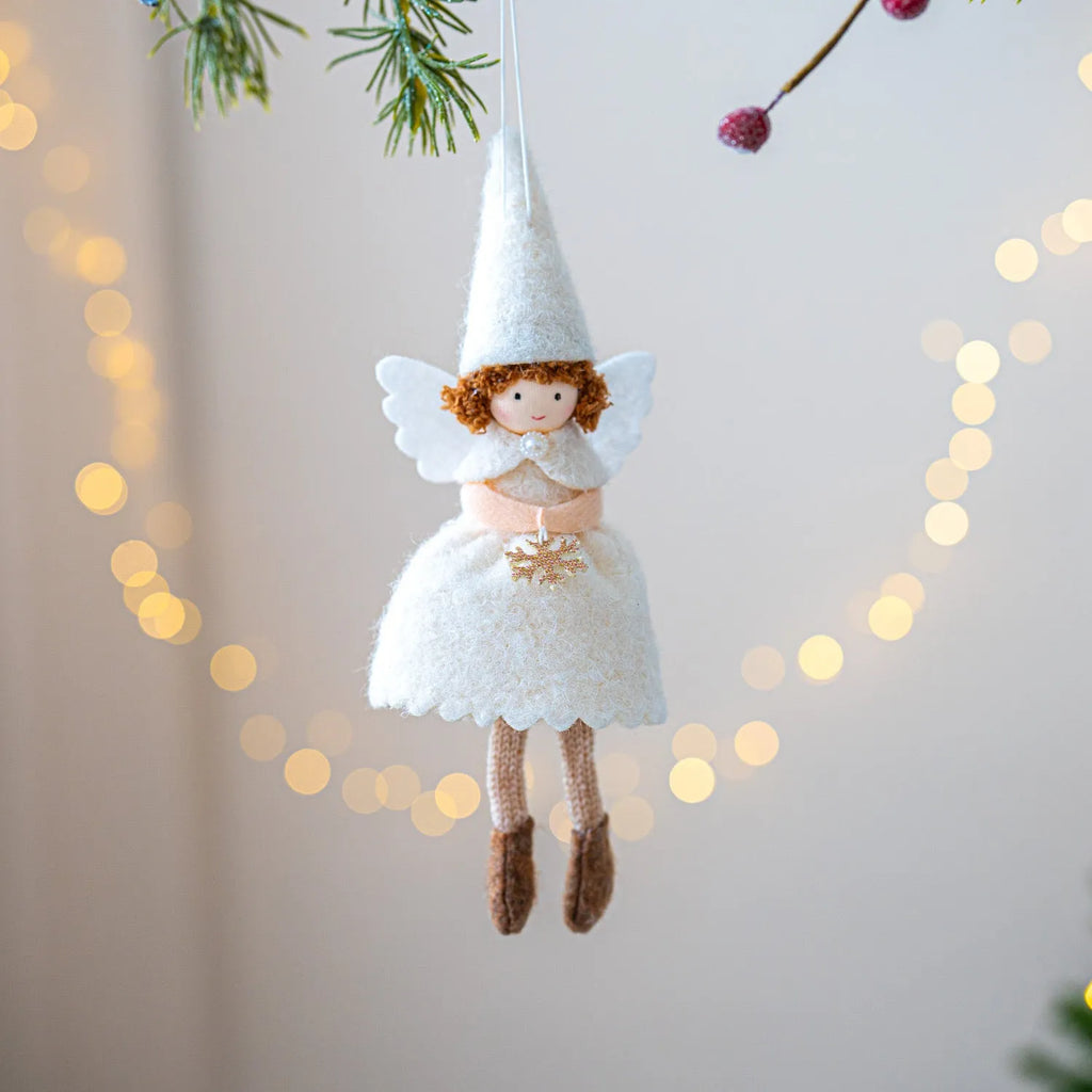 Christmas angel skirt felt plush pendant with modern simplicity design in white or pink cloth material