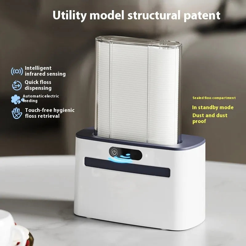 Intelligent induction dental floss box in dark grey, light grey or gold with automatic pop-up mechanism