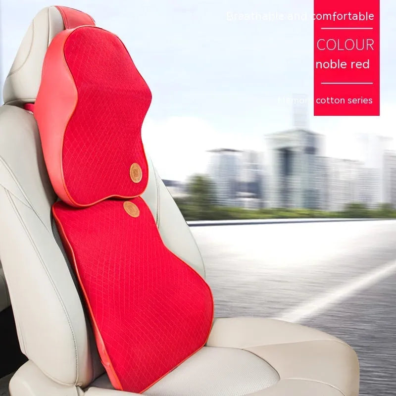 Black and brown memory foam headrest and lumbar support pillows for car seats