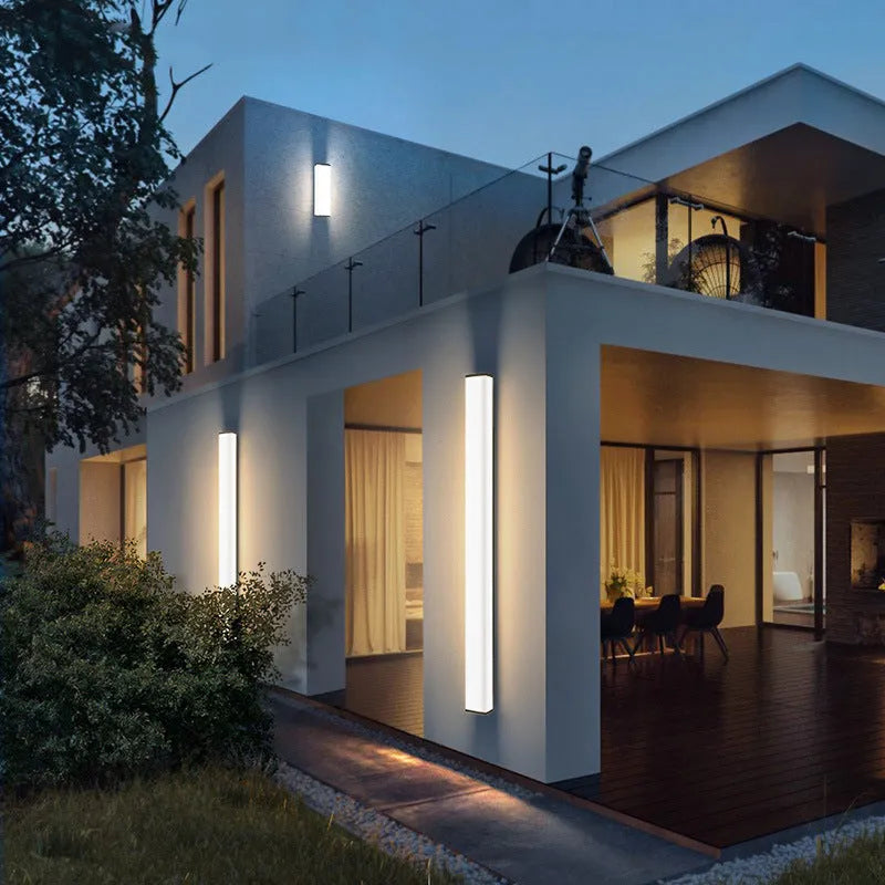 Outdoor waterproof wall light with long strip design, stainless steel and PC construction, 60cm height