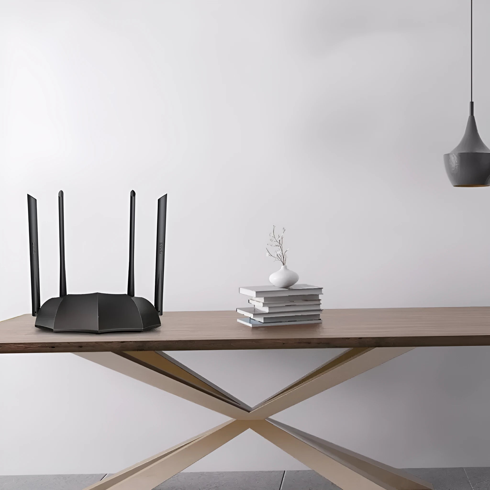 AC8 dual-band gigabit wireless router with three expansion slots showing 365mm length