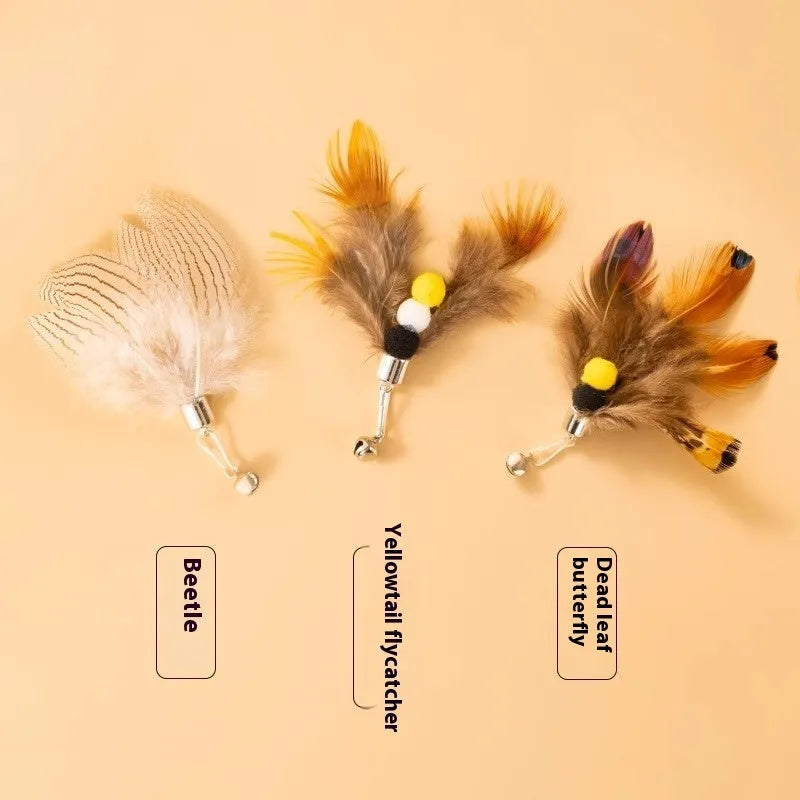 Three steel wire flying insect cat toy replacement heads with scratch-resistant fabric bodies