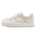 Beige plaid leisure sports shoes with mesh lining and rubber sole