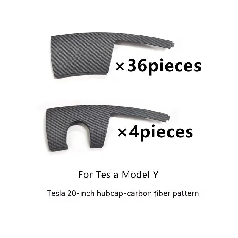 Tesla Model Y wheel hub cover set in black, white, red or carbon fibre pattern plastic decorative rim cover