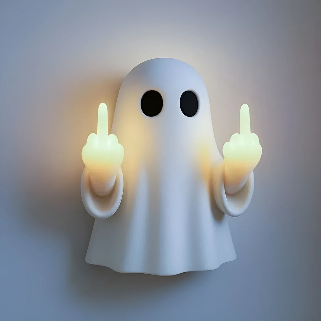 White modern ghost statue night lamp for Halloween decoration on a table
