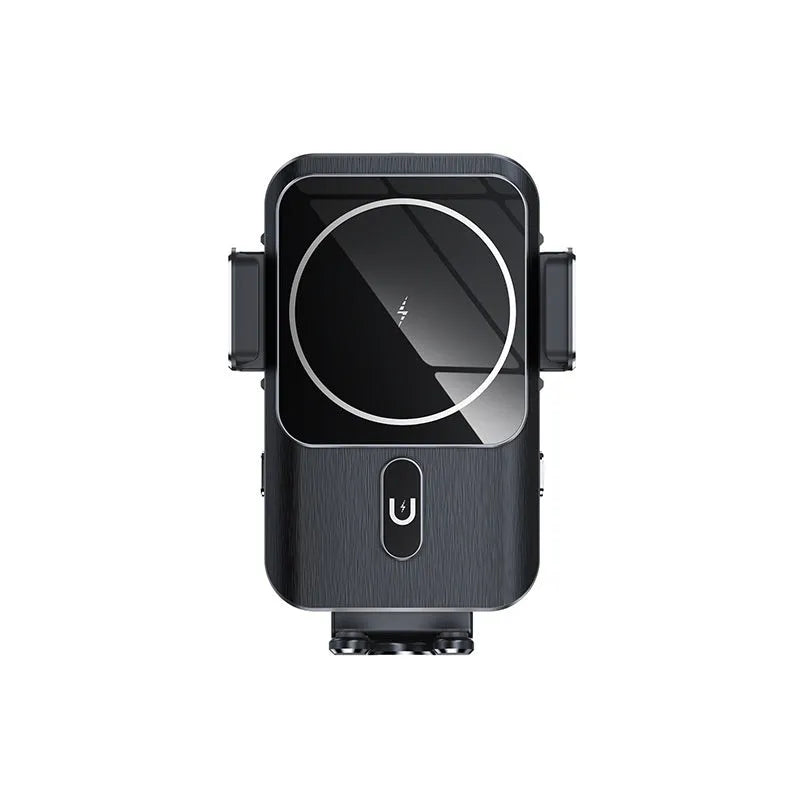 Black car wireless charger phone holder with 15W charging and vent clip or suction cup mount options