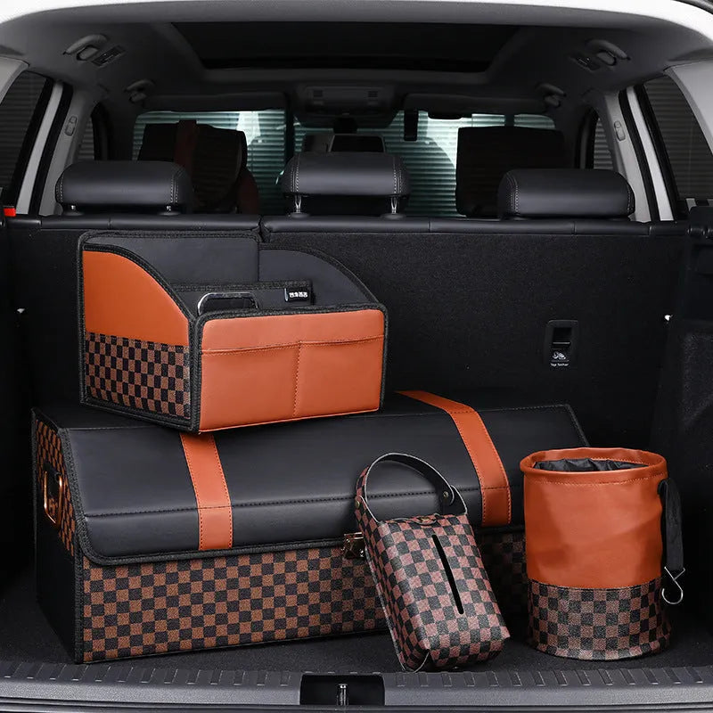Retractable leather interior car trash can shown in colour as per product image