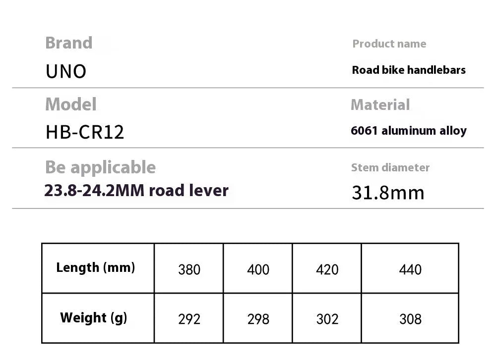 Black aluminium alloy road bike bent handlebar with 31.8mm clamp diameter