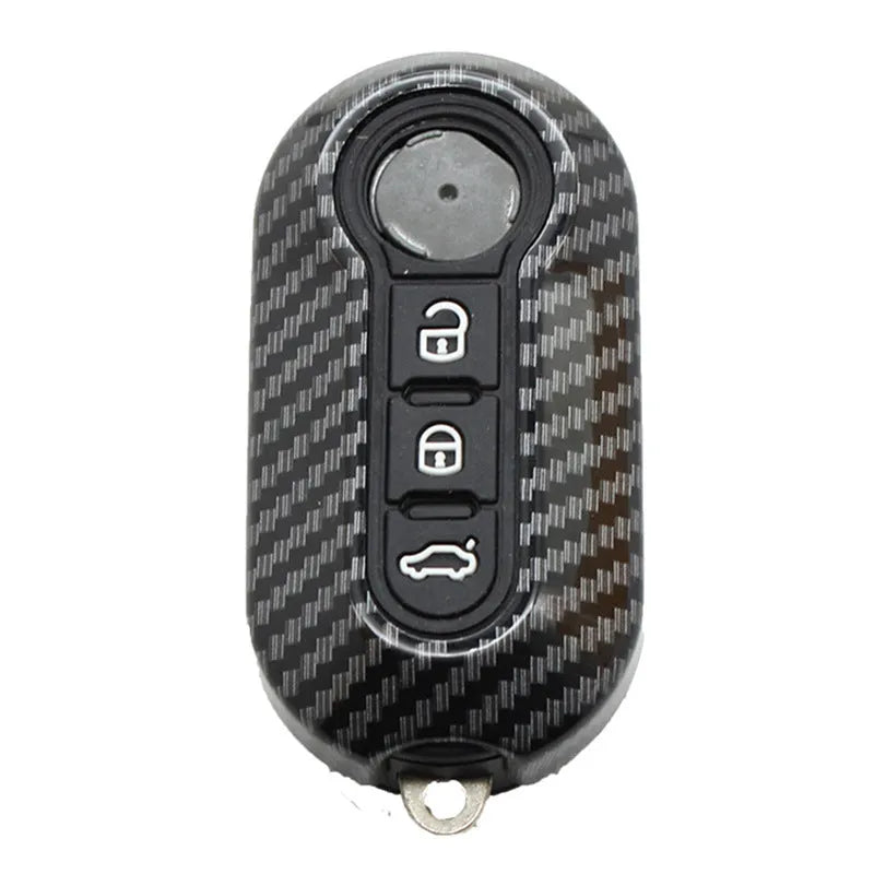 Fiat 500 Boyue Ottimo Viaggio carbon fibre pattern ABS key shell in black, red, and dark blue