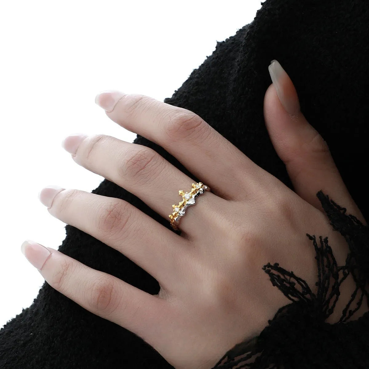 Princess Knight adjustable opening couple ring in electroplated silver with original matching design