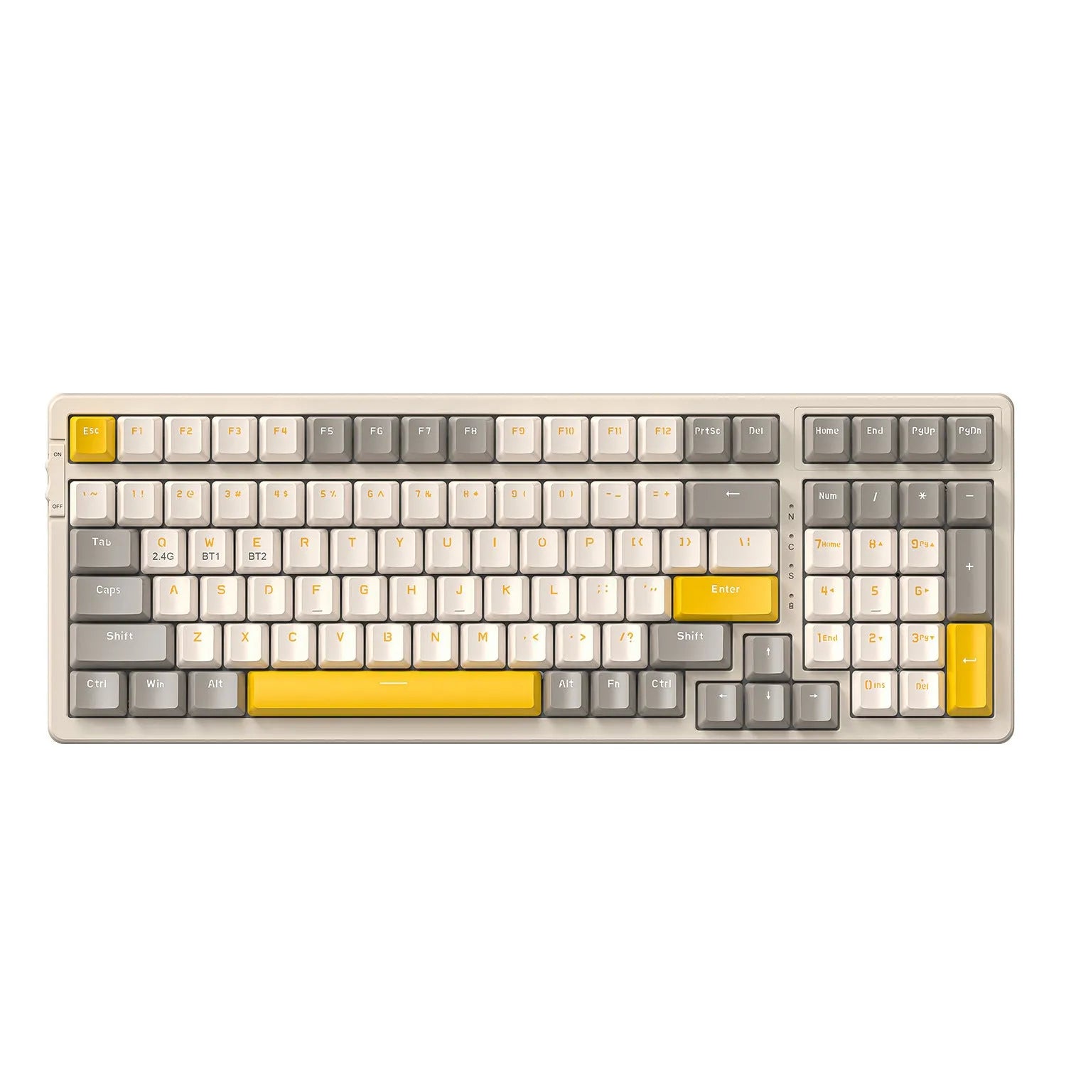 Free Wolf K96 Bluetooth mechanical keyboard with colourful keycaps in blueberry, cheese, lemon, or shimmer colour theme
