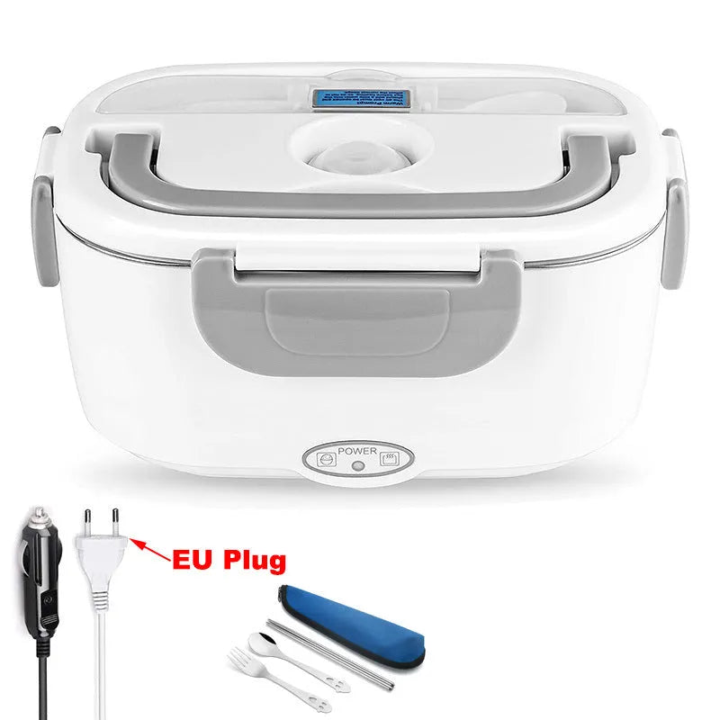 Grey dual-voltage electric lunch box with 1.1-1.2 litre capacity for car and home use