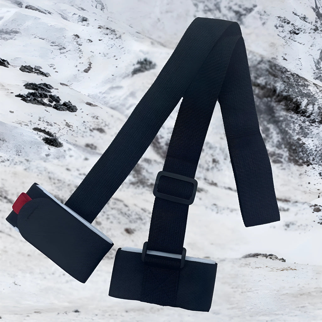 Adjustable skiing bandage strap with hook and loop closure for double board transport