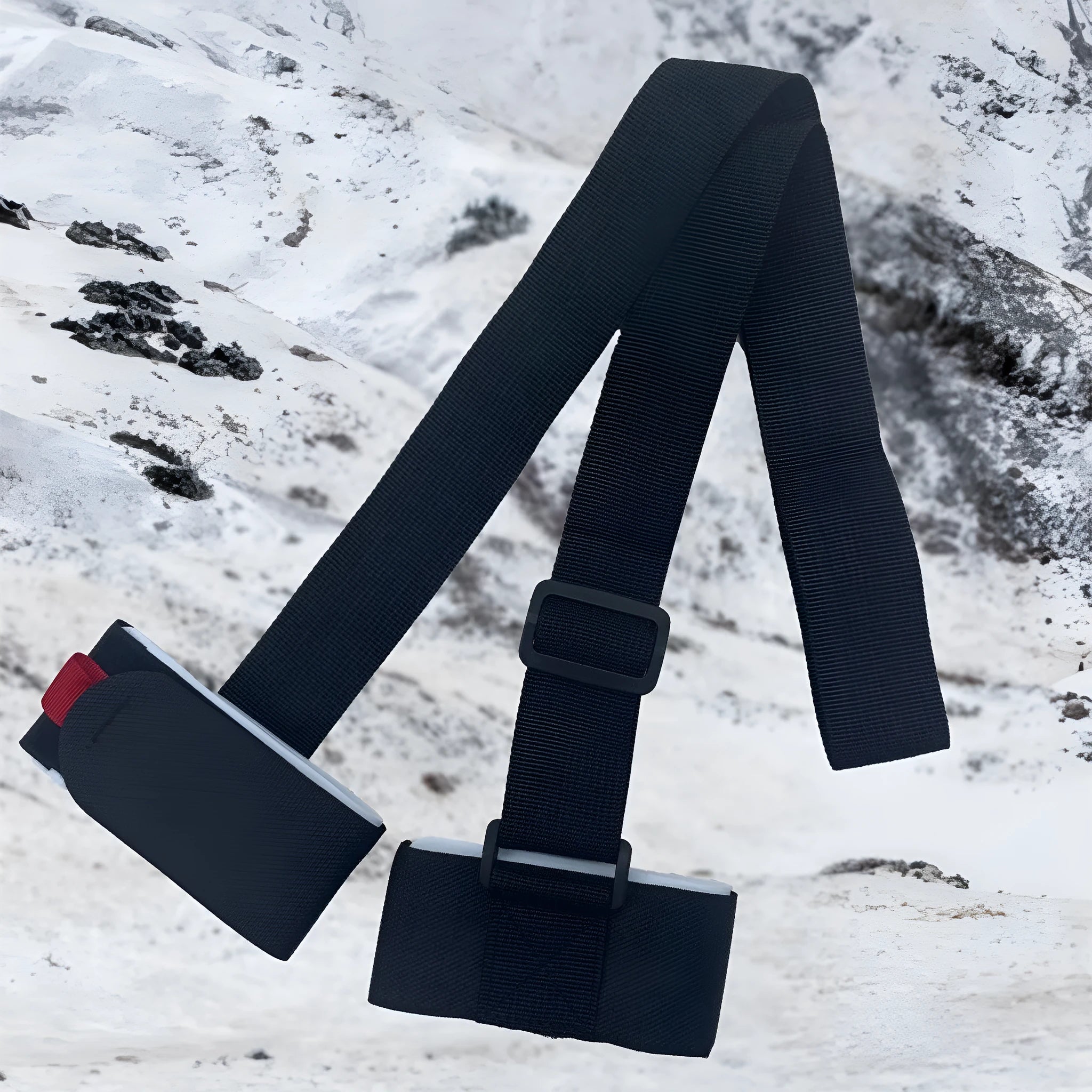 Adjustable skiing bandage strap with hook and loop closure for double board transport