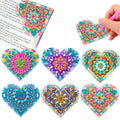 Six identical PU leather bookmarks with crystal flower decorations at corners