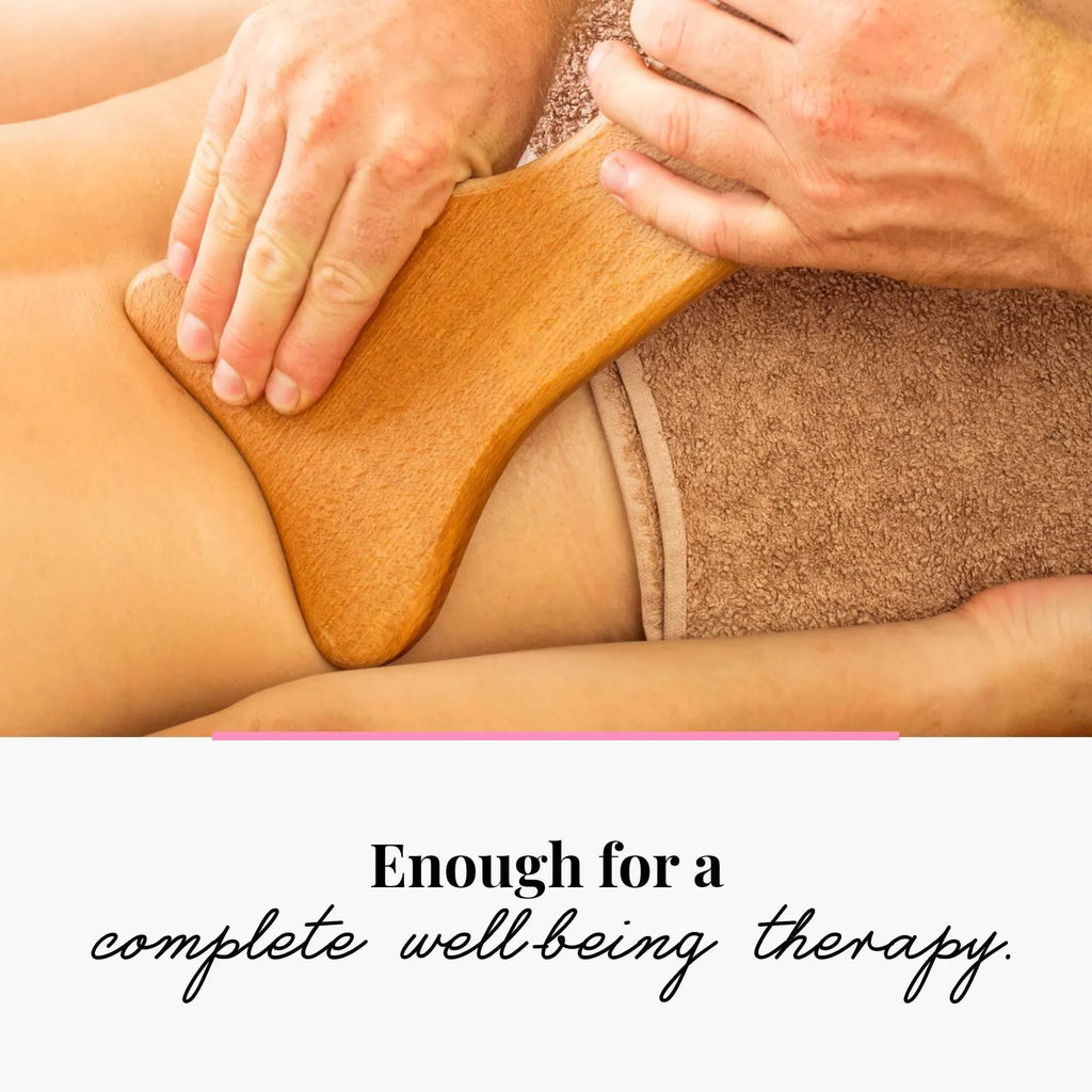 Wooden massage roller set with multiple beech wood roller shapes including T-shaped and wheel configurations