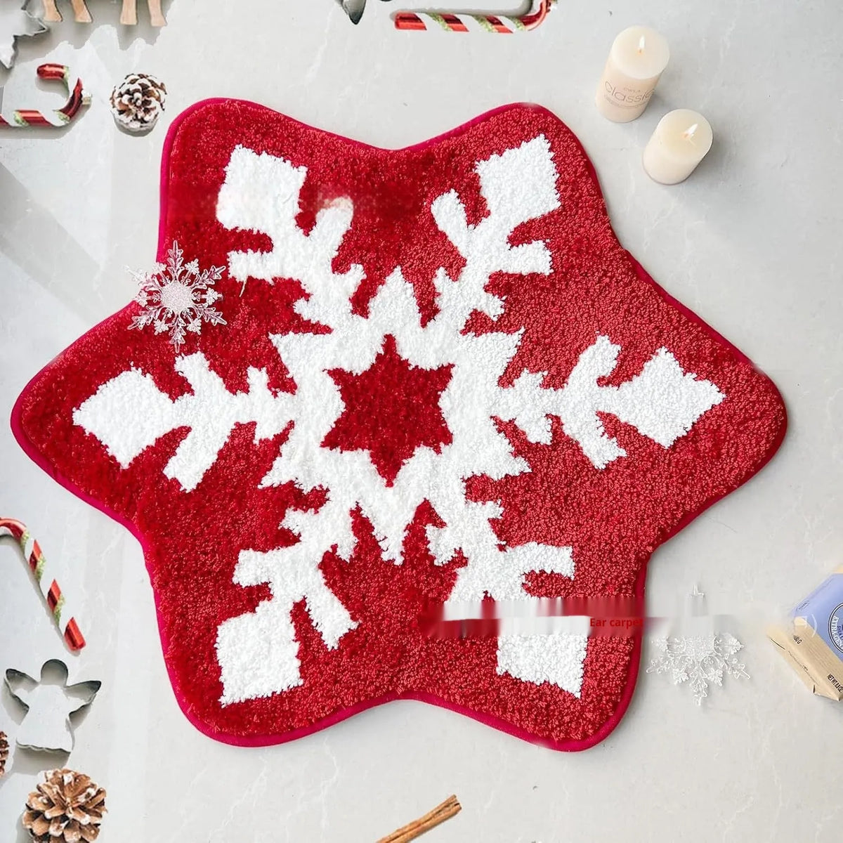 Christmas polyester carpet with printed round pad design in square format