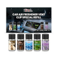 Car air freshener vent clip refill set with five 10ml bottles of different scents