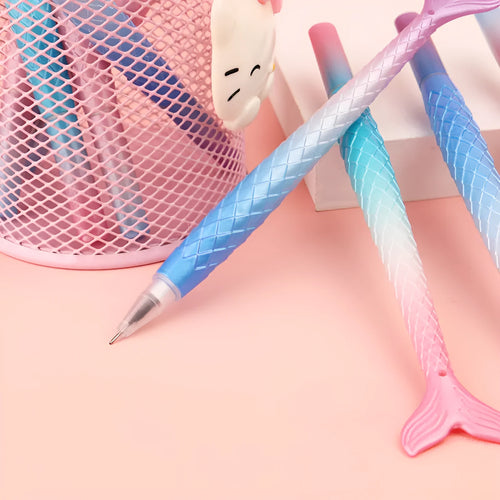 0.38mm fine point ballpoint pen with mermaid cartoon design showing plastic shell construction