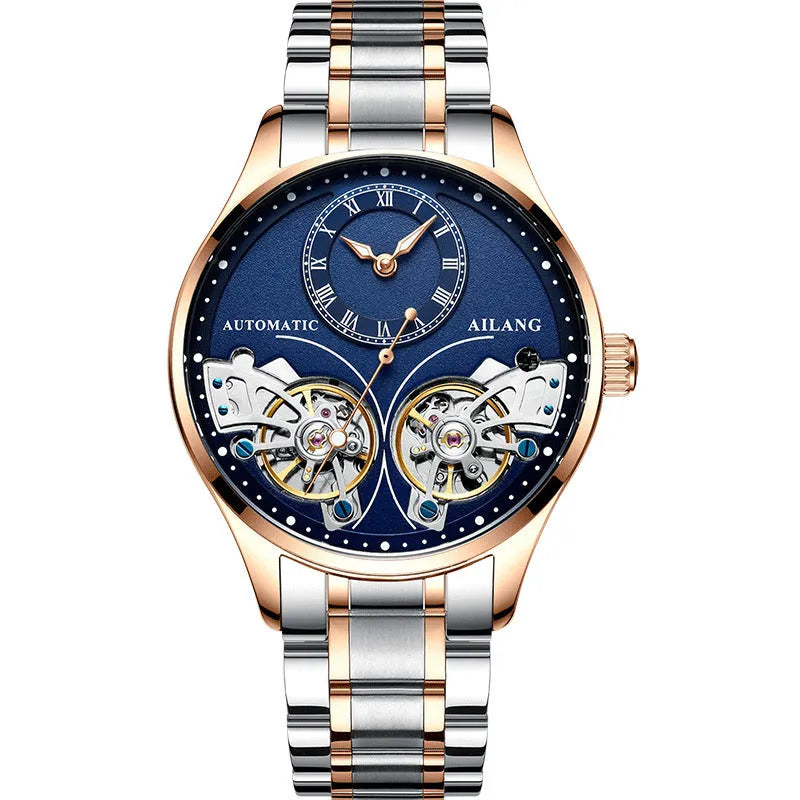 Titanium automatic men's watch with tourbillon and moon phase on black dial