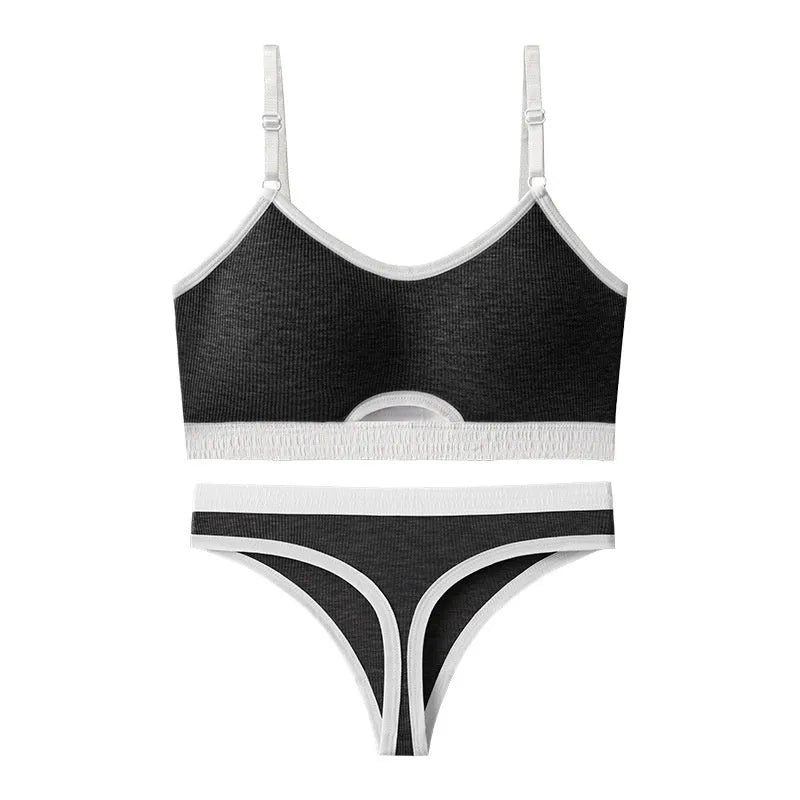 Women's white underwired cotton sports vest set with built-in bra and matching panties
