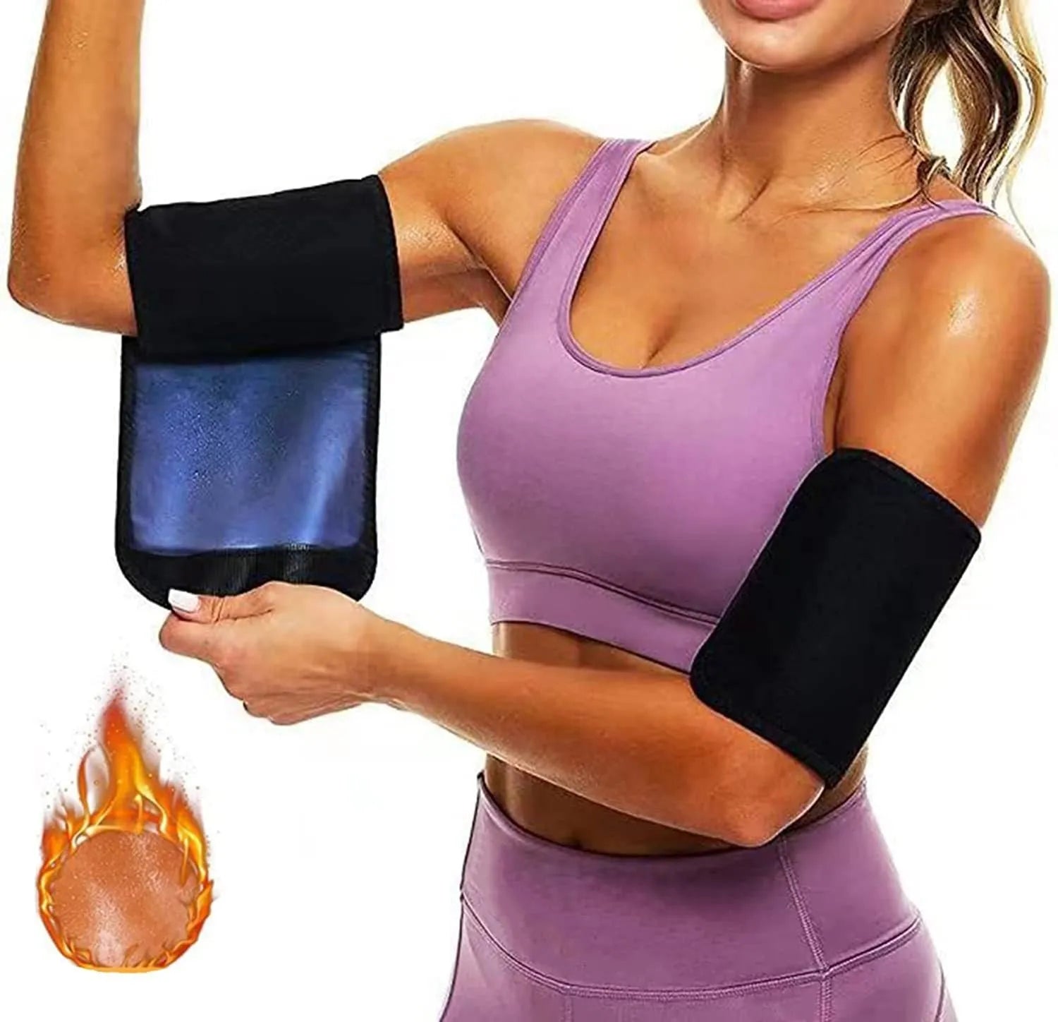 Sports arm sweatband in blue, silver, black and yellow, or black and red colour options