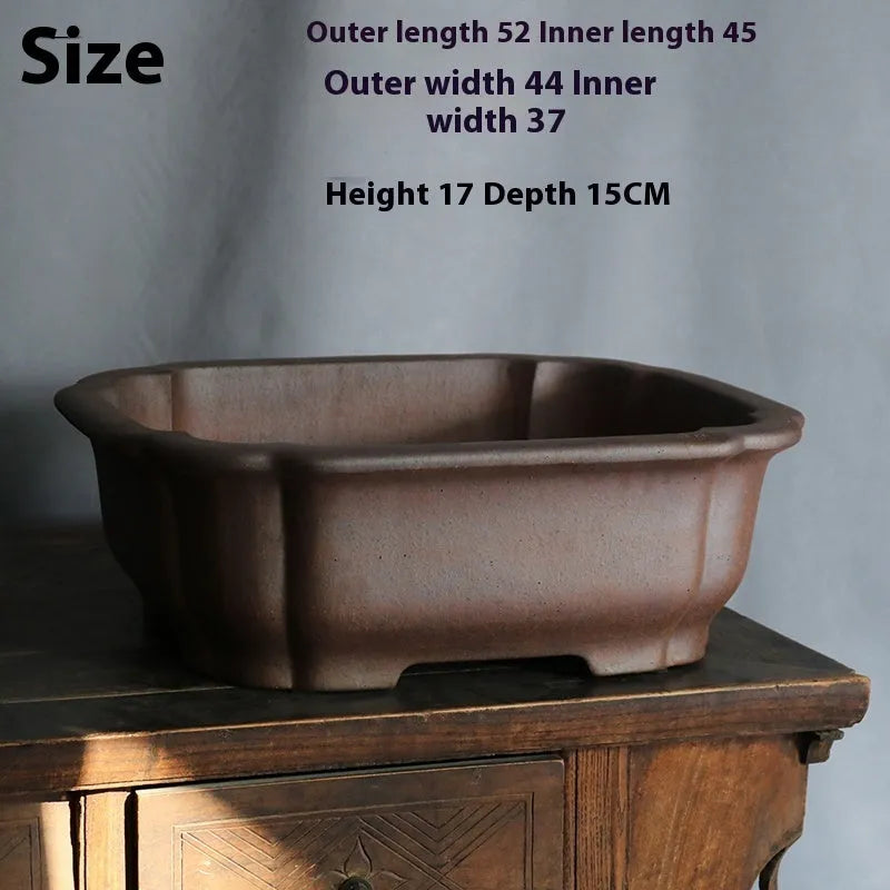 Purple sand rectangular bonsai flower pot with modern minimalist design on floor