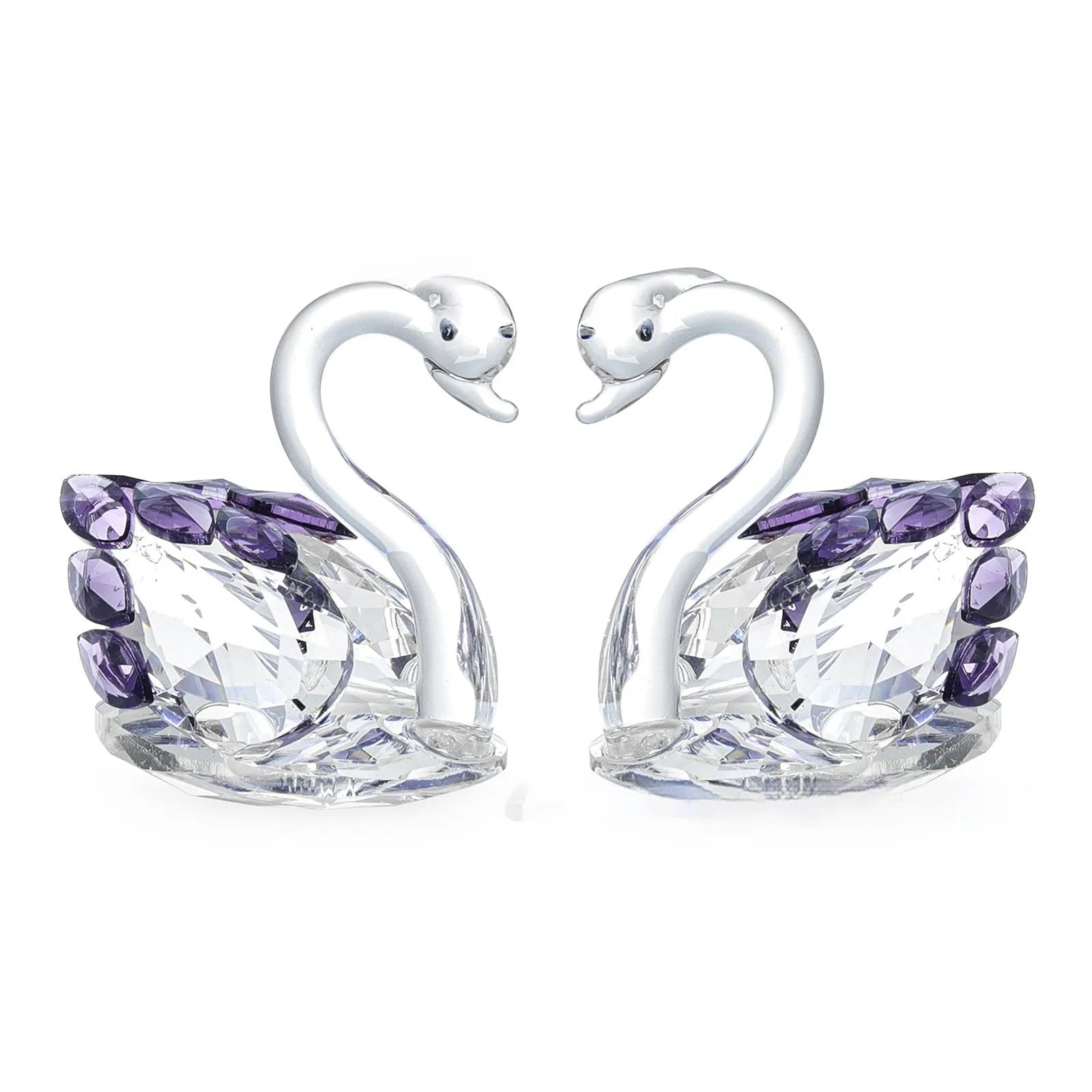 Crystal swan desktop decoration in red, blue, pink, or purple with solid head or drill-ready styles