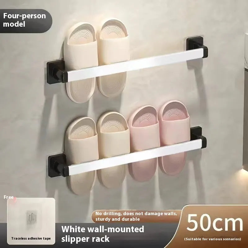 Nordic style carbon steel wall-mounted bathroom slipper rack with integrated seat in black colour