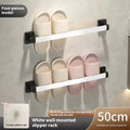 Nordic style carbon steel wall-mounted bathroom slipper rack with integrated seat in black colour