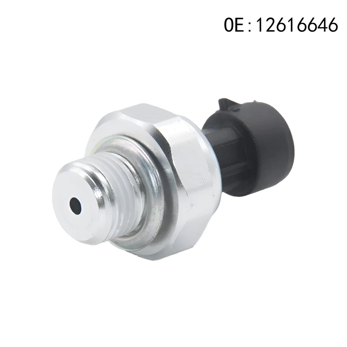 GM fuel pressure sensor with silver metal housing, part numbers 12616646 12677836 D1846A.