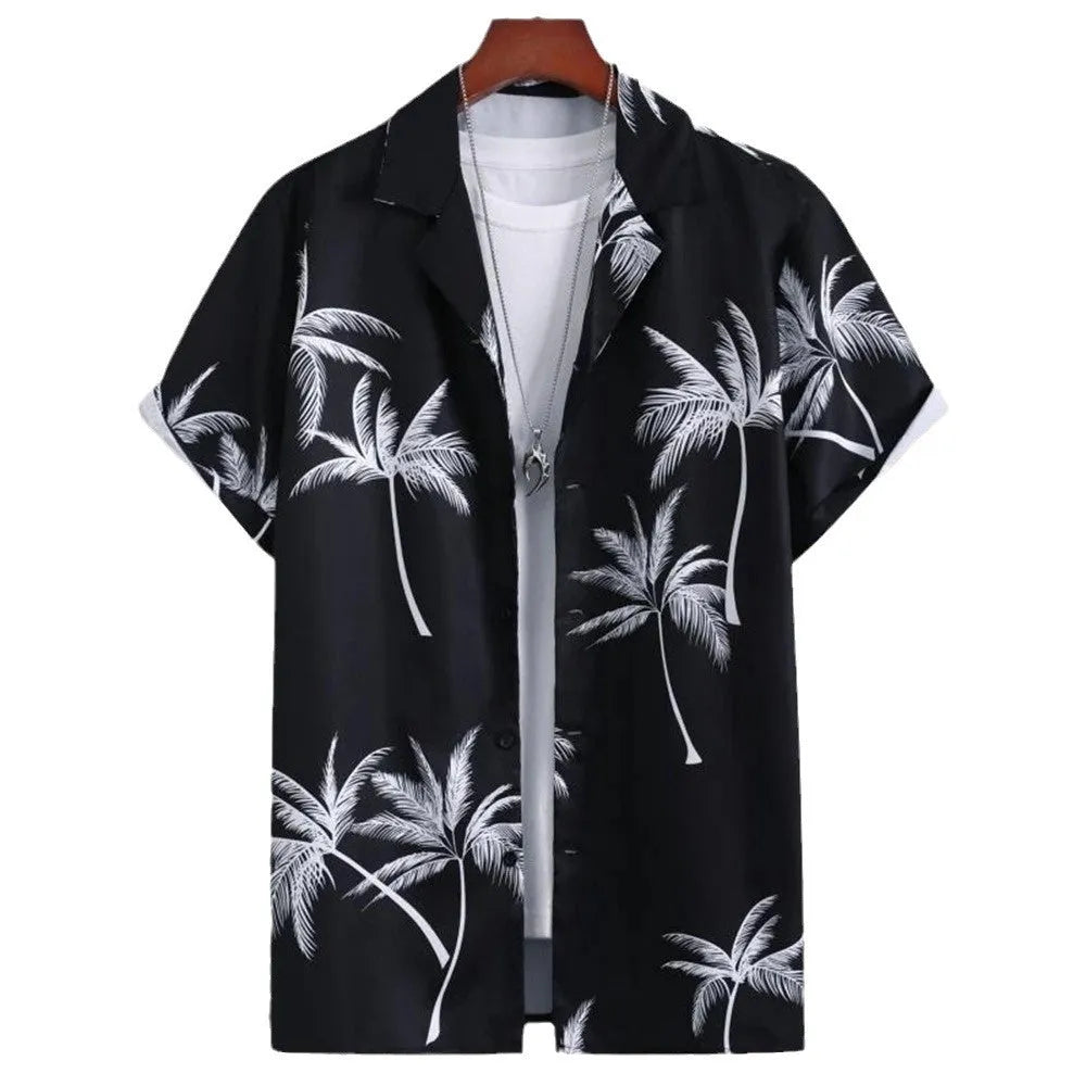 Men's camouflage pattern short sleeve shirt with 3D digital printing detail on elastic polyester fabric