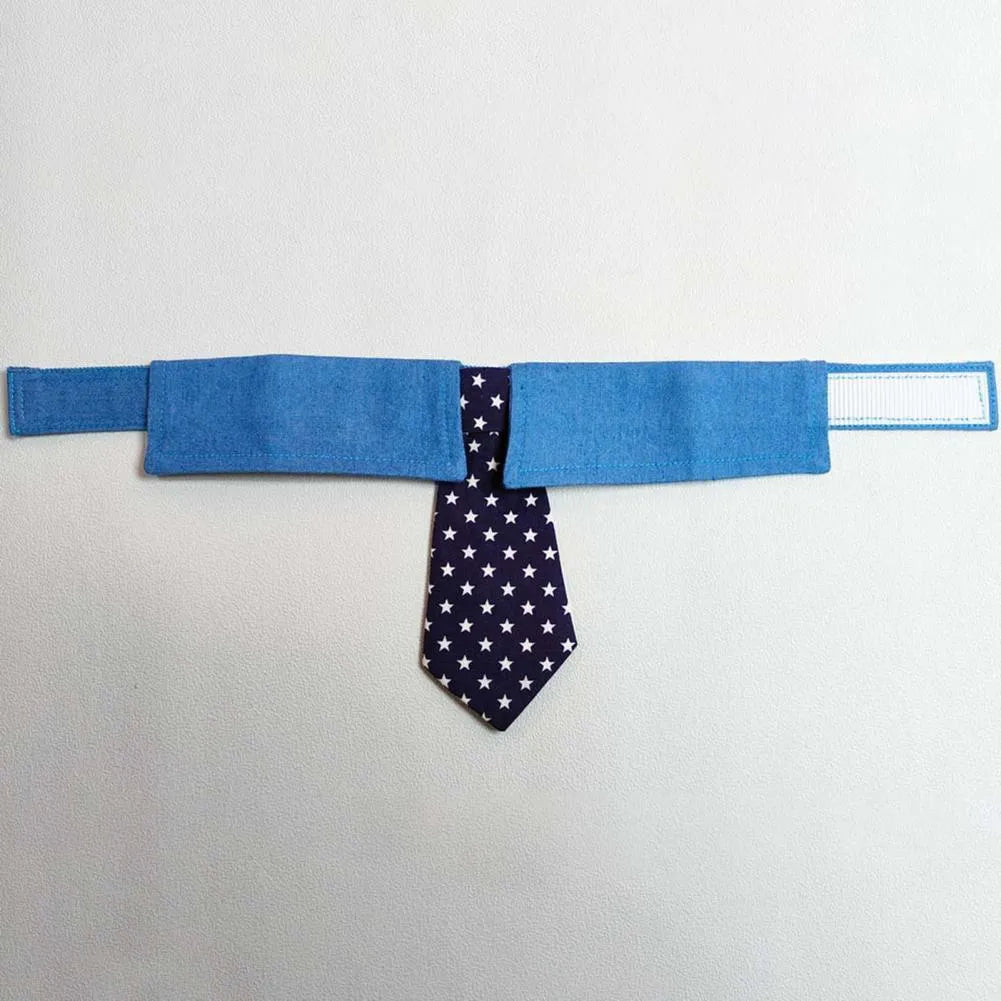 Denim dog collar with star pattern necktie for weddings and formal events