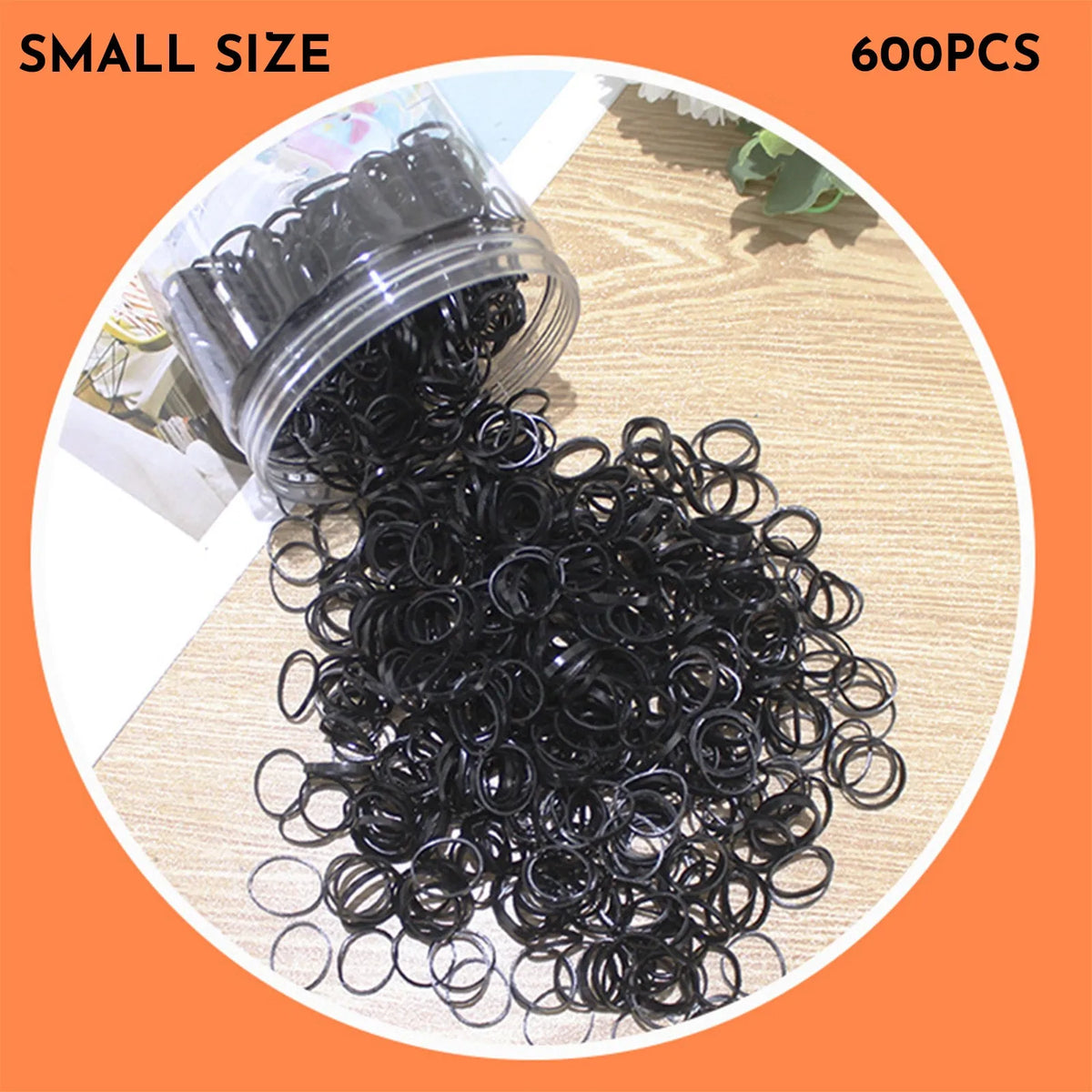 Pack of small, colourful TPU elastic hair bands for babies and toddlers in a reusable container.