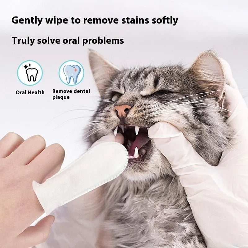 Pack of 50 white non-woven fabric pet dental cleaning finger cots for dogs and cats
