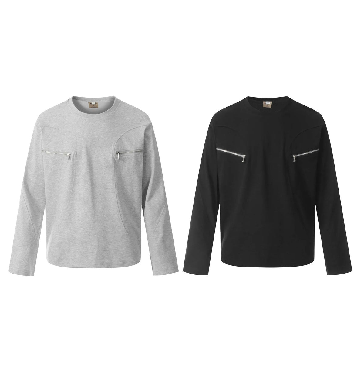 Men's loose fit cotton pullover top in black and floral grey colours on a hanger