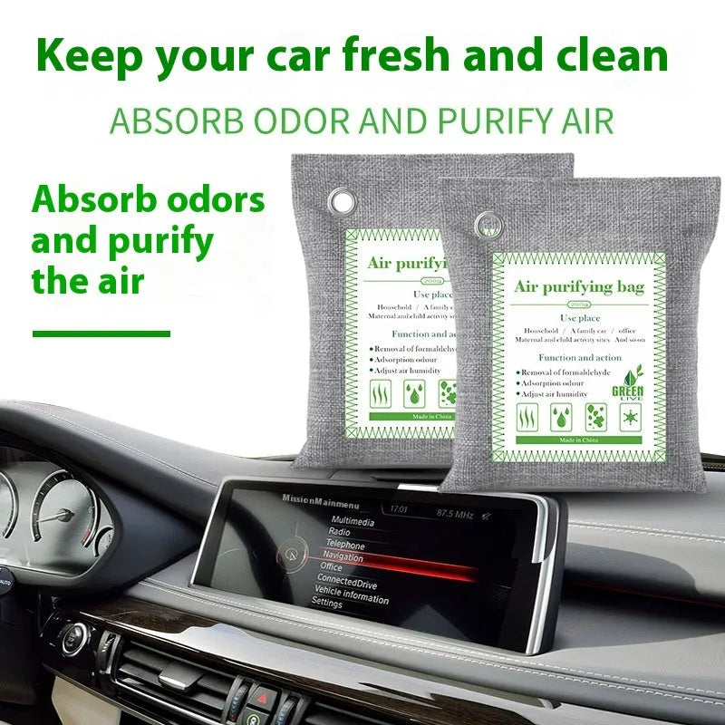 Sewn fabric bags filled with bamboo charcoal for air purification
